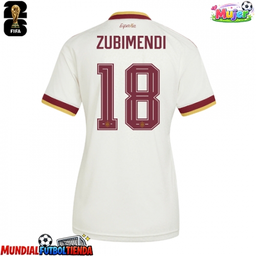 Camiseta España Martin Zubimendi #18 Segunda Equipación Replica Mundial 2026 para mujer mangas cortas
